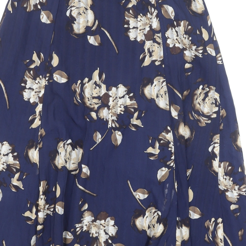 Eastex Womens Blue Floral Polyester Pleated Skirt Size 10 Zip