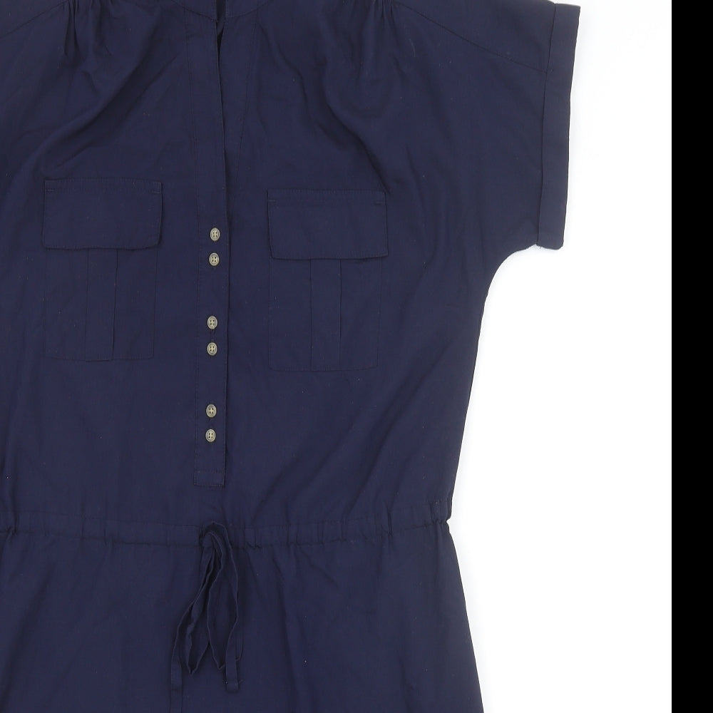 Gap Womens Blue Modal Shirt Dress Size XS Mock Neck Drawstring