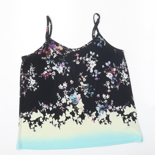 Warehouse Womens Black Floral Polyester Camisole Tank Size 12 V-Neck