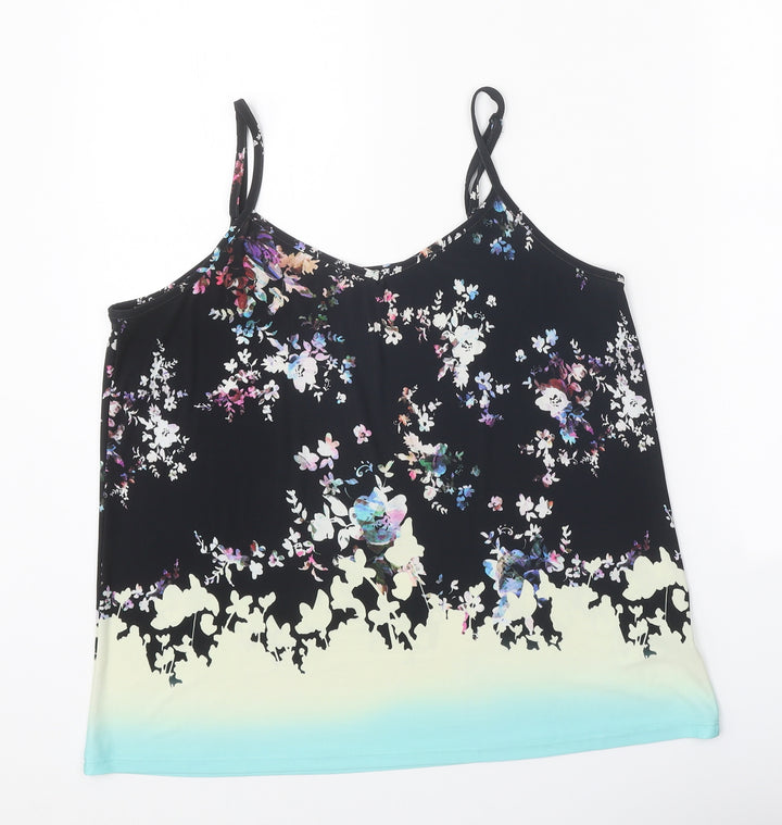 Warehouse Womens Black Floral Polyester Camisole Tank Size 12 V-Neck