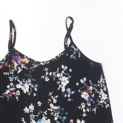 Warehouse Womens Black Floral Polyester Camisole Tank Size 12 V-Neck