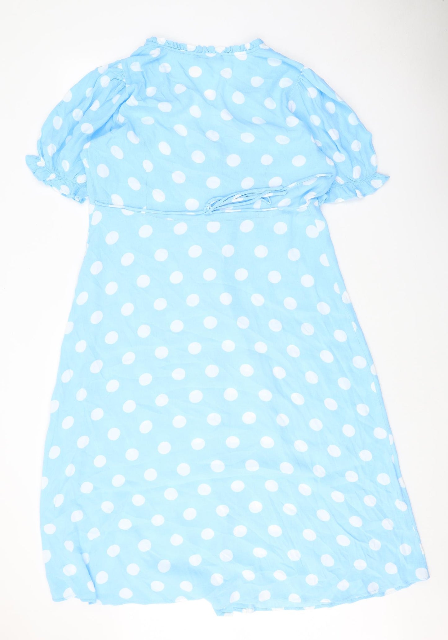Marks and Spencer Womens Blue Polka Dot Viscose A-Line Size 14 V-Neck Button