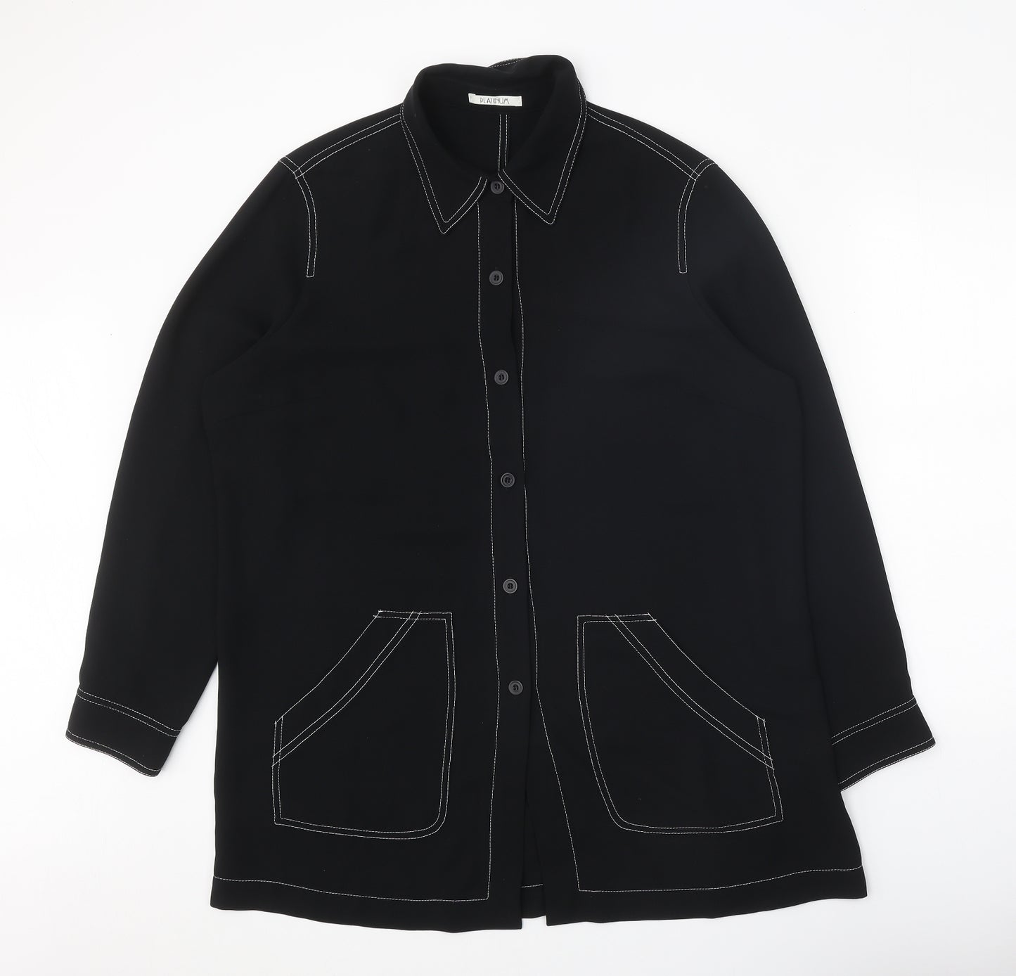 Platinum Womens Black Polyester Tunic Button-Up Size 18 Collared