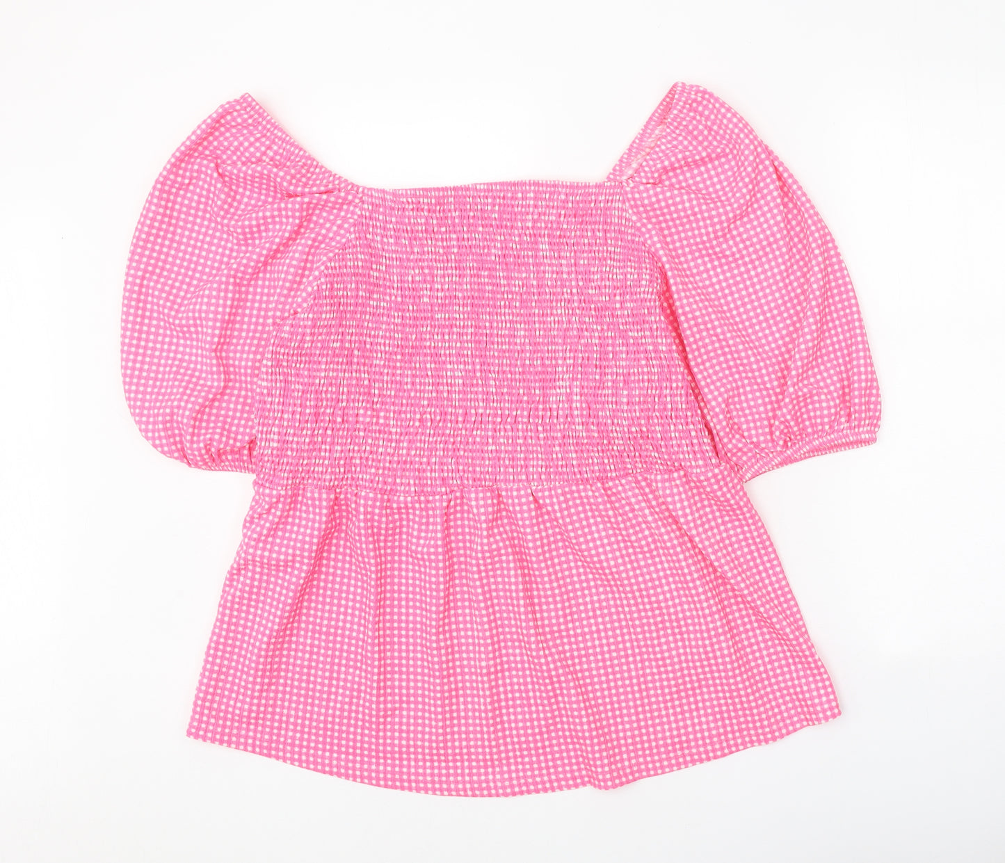 Simply Be Womens Pink Check Polyester Basic Blouse Size 24 Square Neck - Shirred Bust