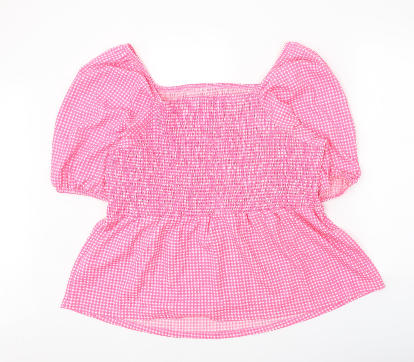 Simply Be Womens Pink Check Polyester Basic Blouse Size 24 Square Neck - Shirred Bust