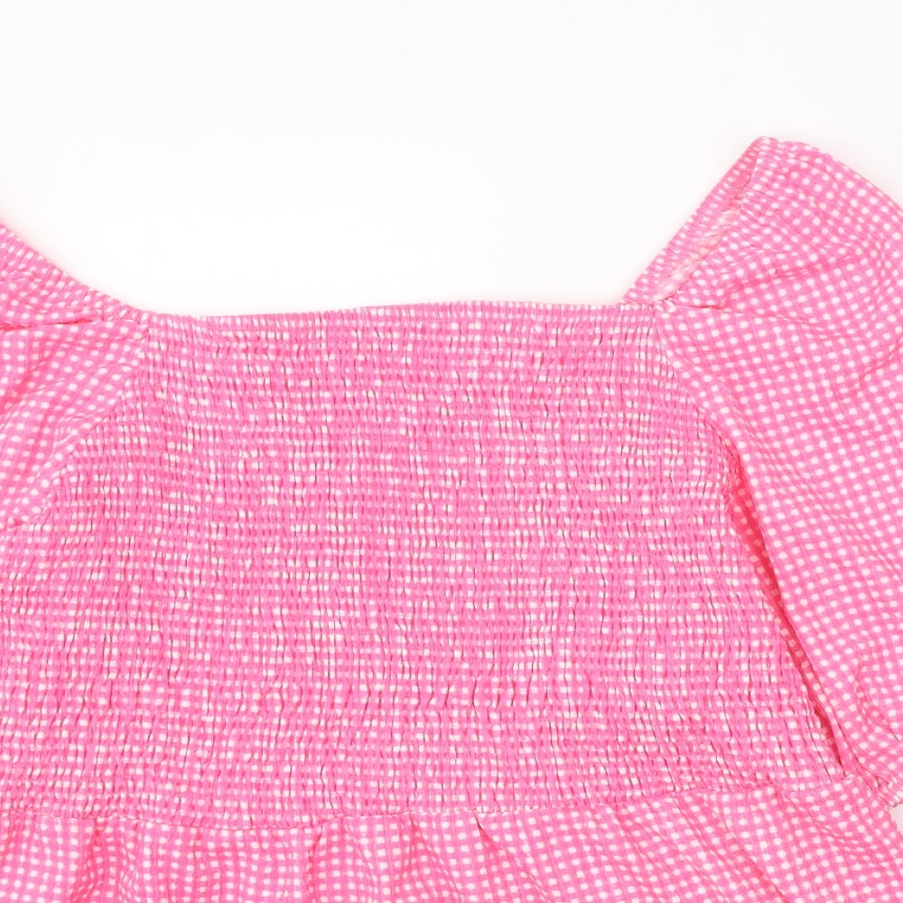 Simply Be Womens Pink Check Polyester Basic Blouse Size 24 Square Neck - Shirred Bust