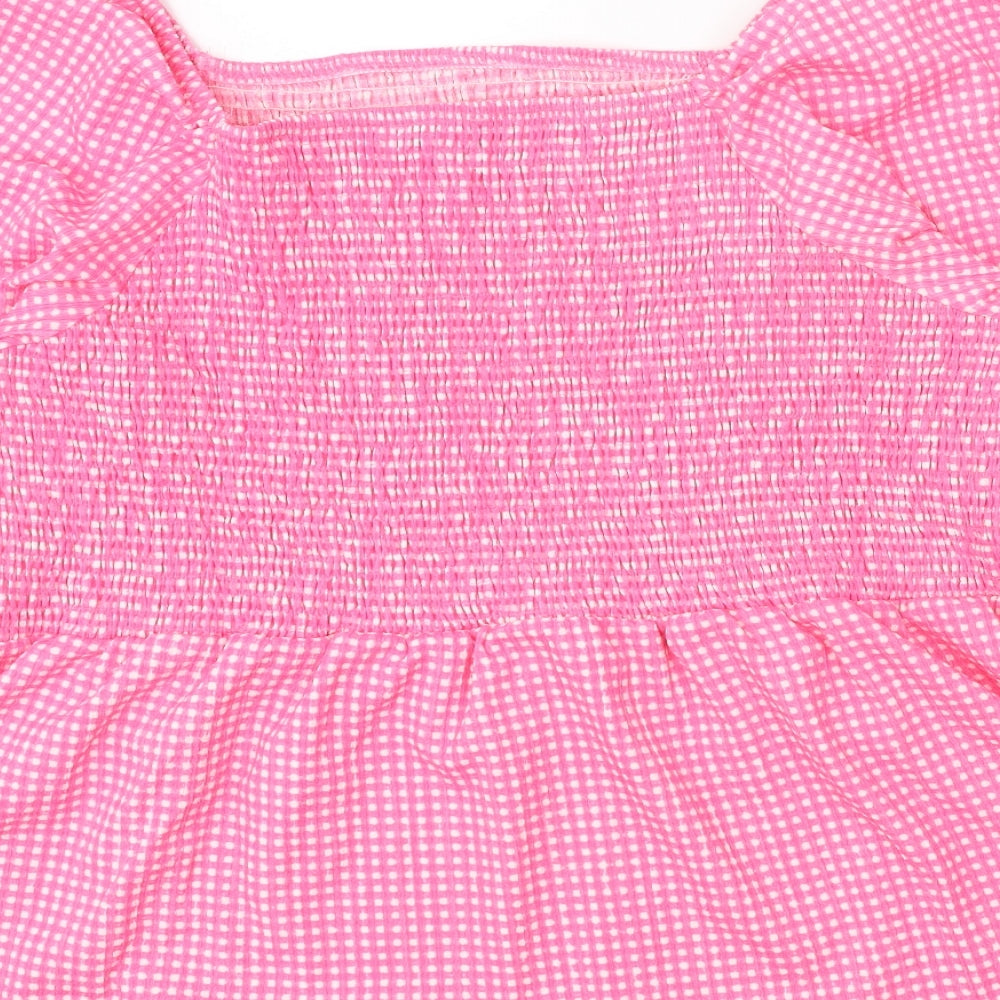 Simply Be Womens Pink Check Polyester Basic Blouse Size 24 Square Neck - Shirred Bust