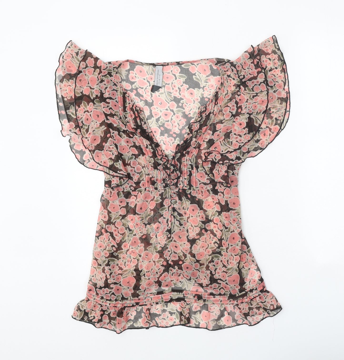 Dorothy Perkins Womens Pink Floral Polyester Basic Blouse Size 10 V-Neck