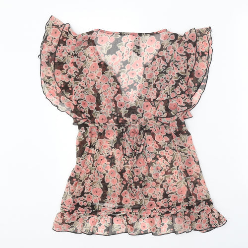 Dorothy Perkins Womens Pink Floral Polyester Basic Blouse Size 10 V-Neck