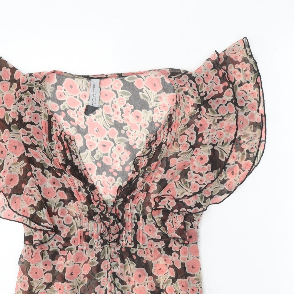 Dorothy Perkins Womens Pink Floral Polyester Basic Blouse Size 10 V-Neck
