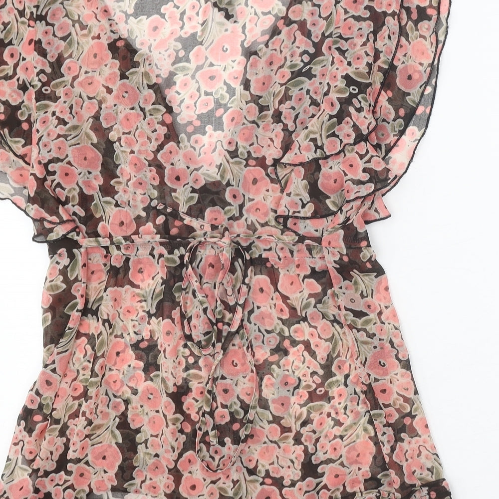 Dorothy Perkins Womens Pink Floral Polyester Basic Blouse Size 10 V-Neck