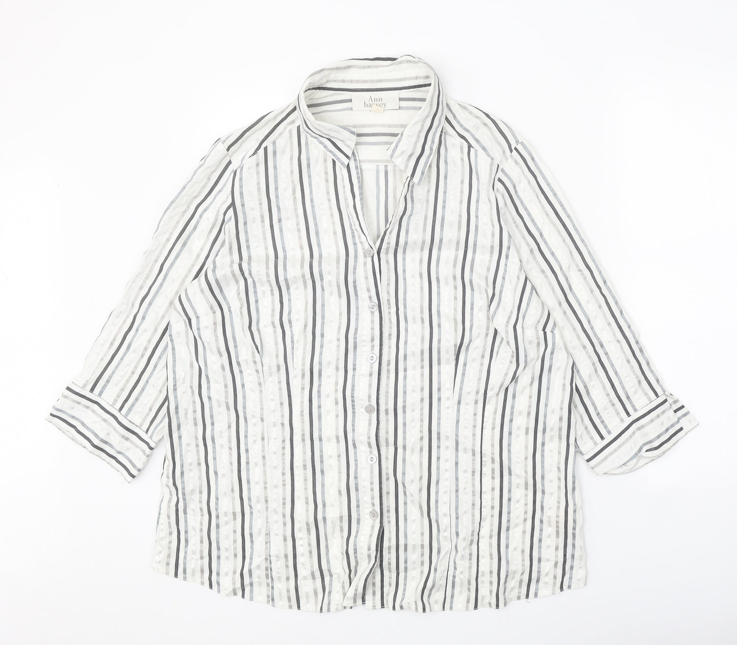 Ann Harvey Womens White Striped Cotton Basic Button-Up Size 16 Collared