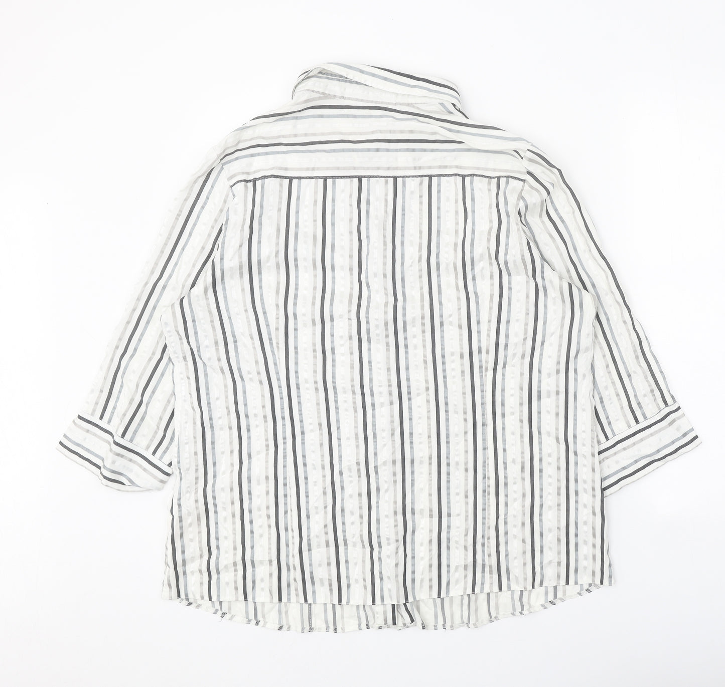 Ann Harvey Womens White Striped Cotton Basic Button-Up Size 16 Collared