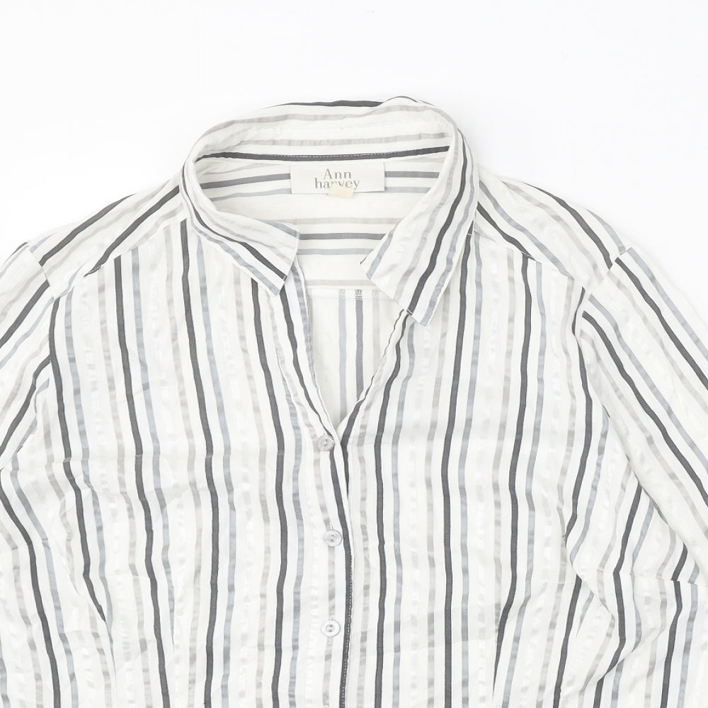 Ann Harvey Womens White Striped Cotton Basic Button-Up Size 16 Collared