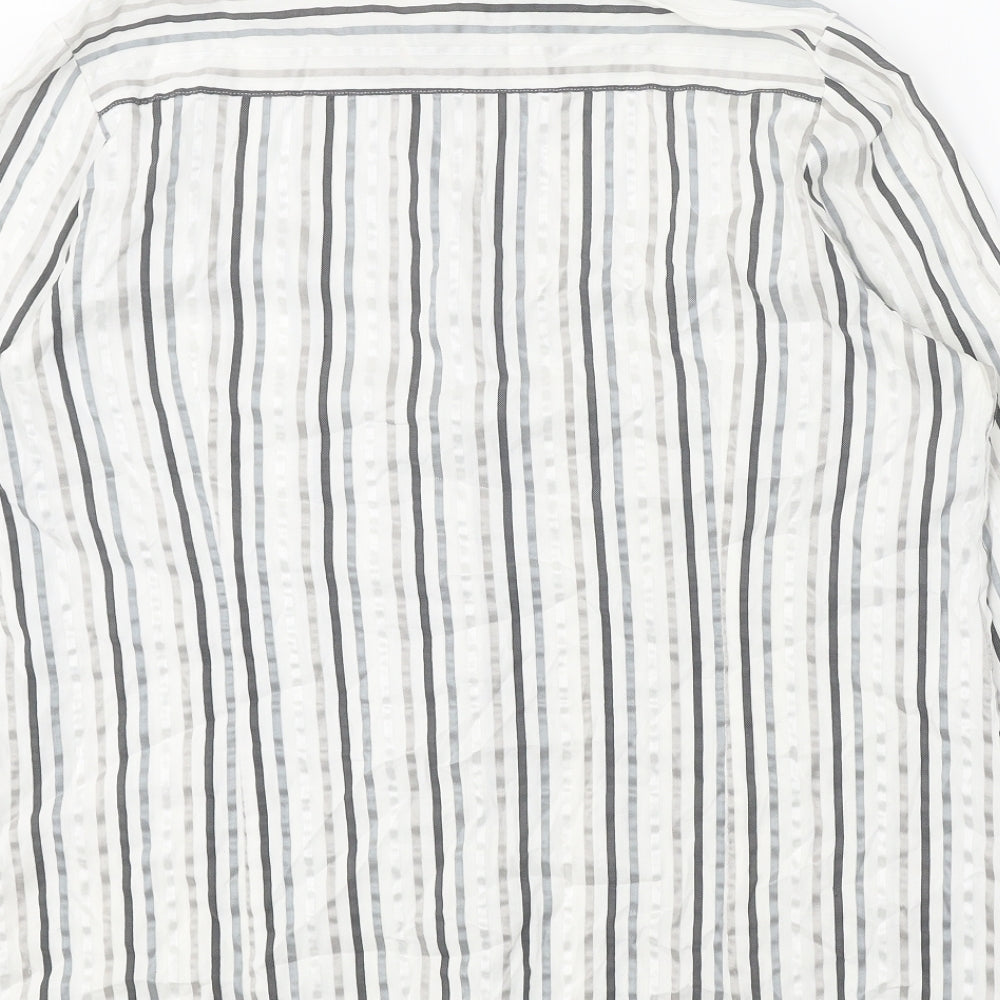 Ann Harvey Womens White Striped Cotton Basic Button-Up Size 16 Collared