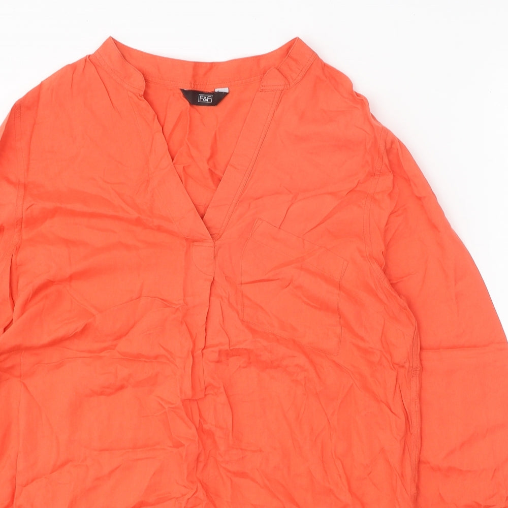 F&F Womens Orange Modal Basic Blouse Size 10 V-Neck