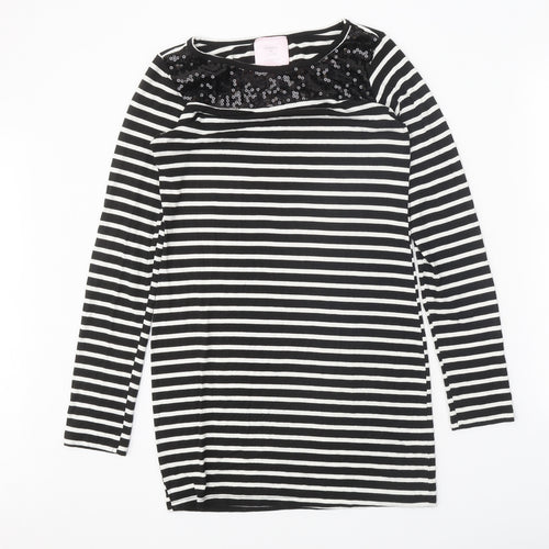 Romeo & Juliet Couture Womens Black Striped Polyester T-Shirt Dress Size M Boat Neck Pullover