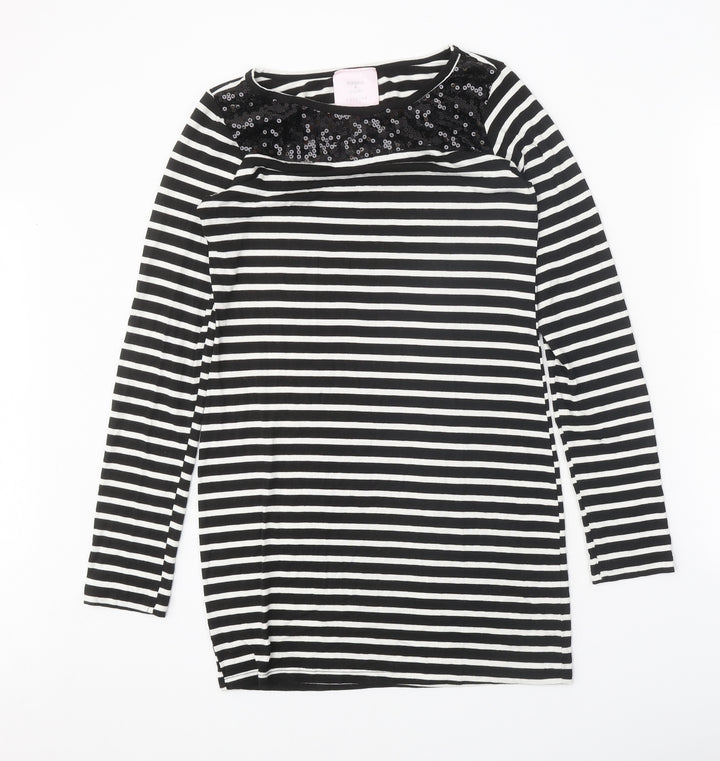 Romeo & Juliet Couture Womens Black Striped Polyester T-Shirt Dress Size M Boat Neck Pullover
