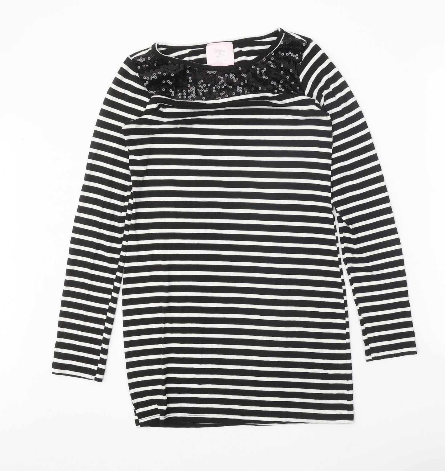 Romeo & Juliet Couture Womens Black Striped Polyester T-Shirt Dress Size M Boat Neck Pullover
