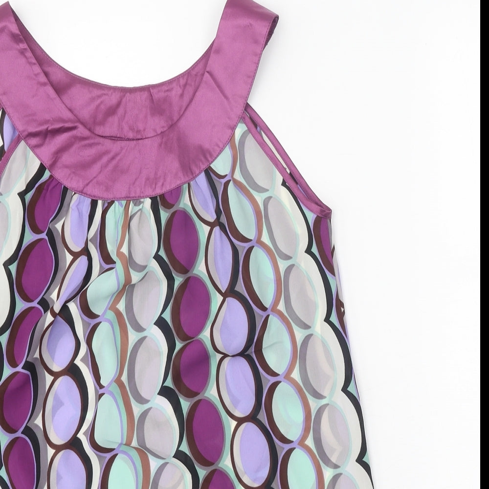 Papaya Womens Purple Geometric Polyester Basic Tank Size 12 Scoop Neck