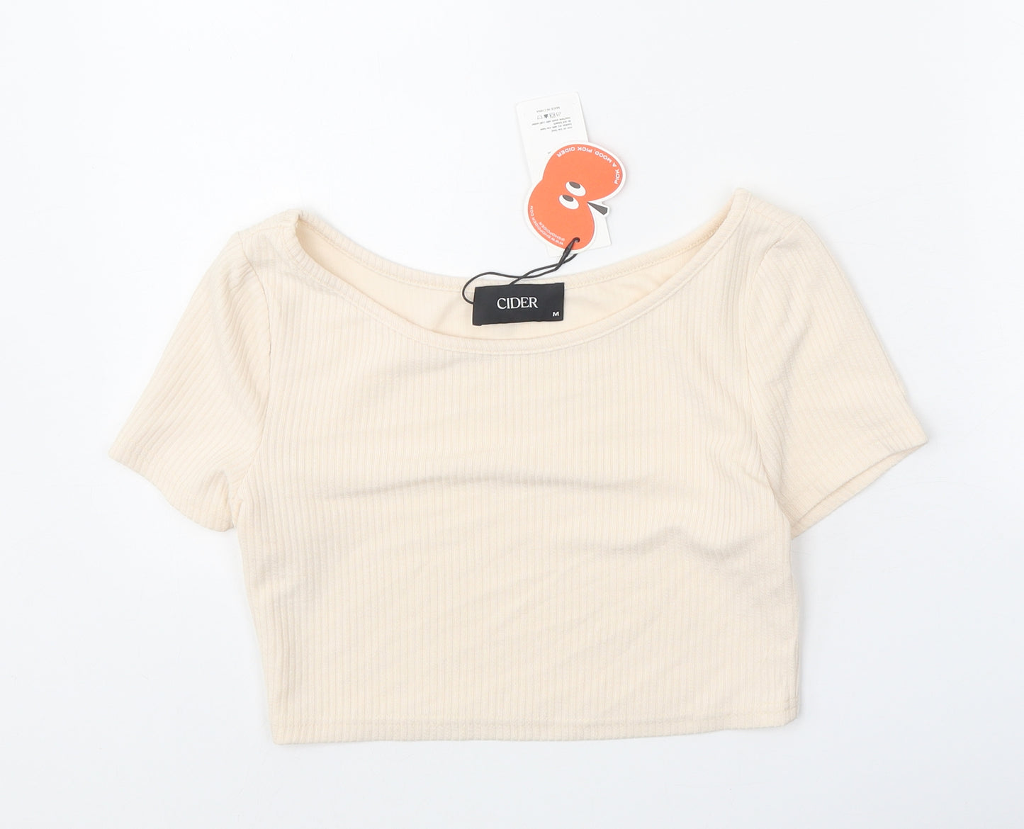 Cider Womens Beige Polyester Cropped T-Shirt Size M Boat Neck