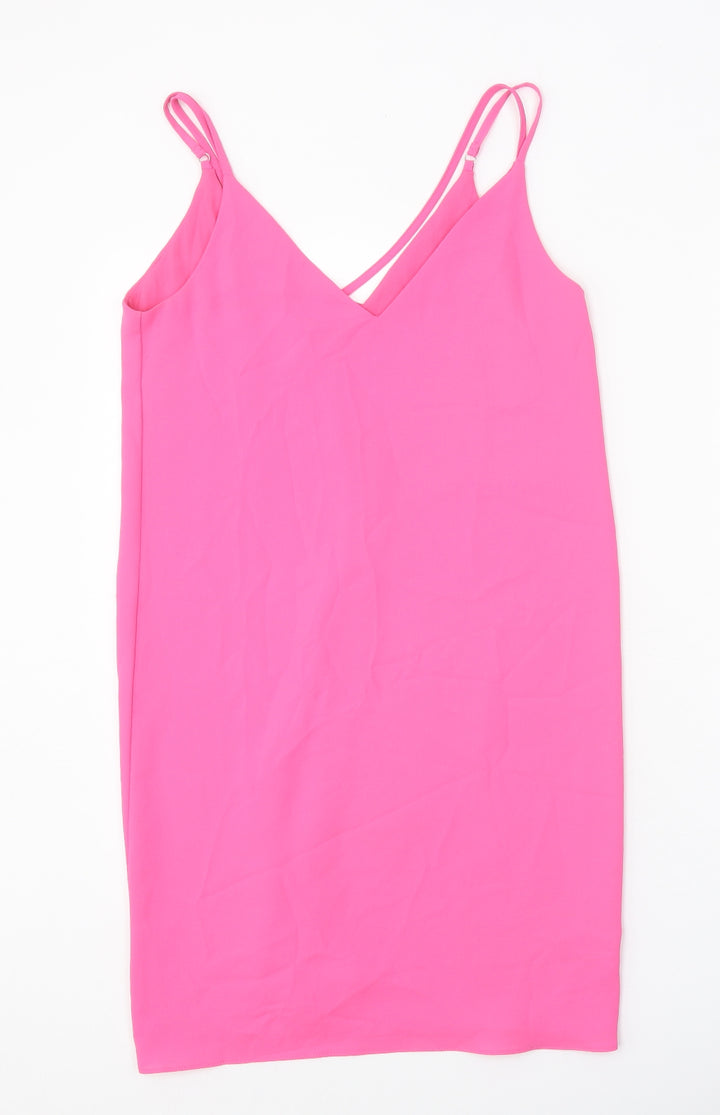 Topshop Womens Pink Polyester Slip Dress Size 6 V-Neck Pullover