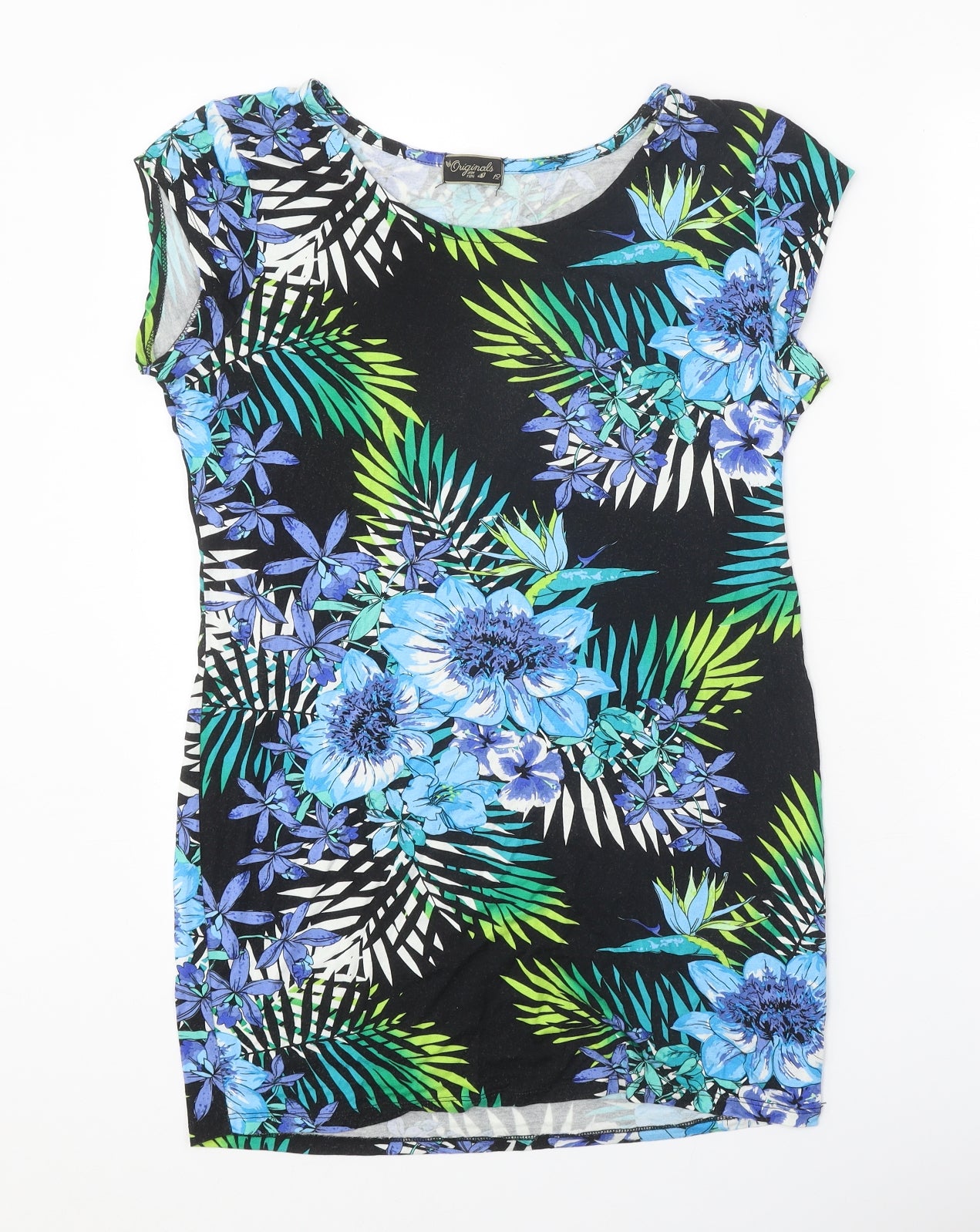 Originals Womens Black Floral Viscose Tunic T-Shirt Size 12 Boat Neck