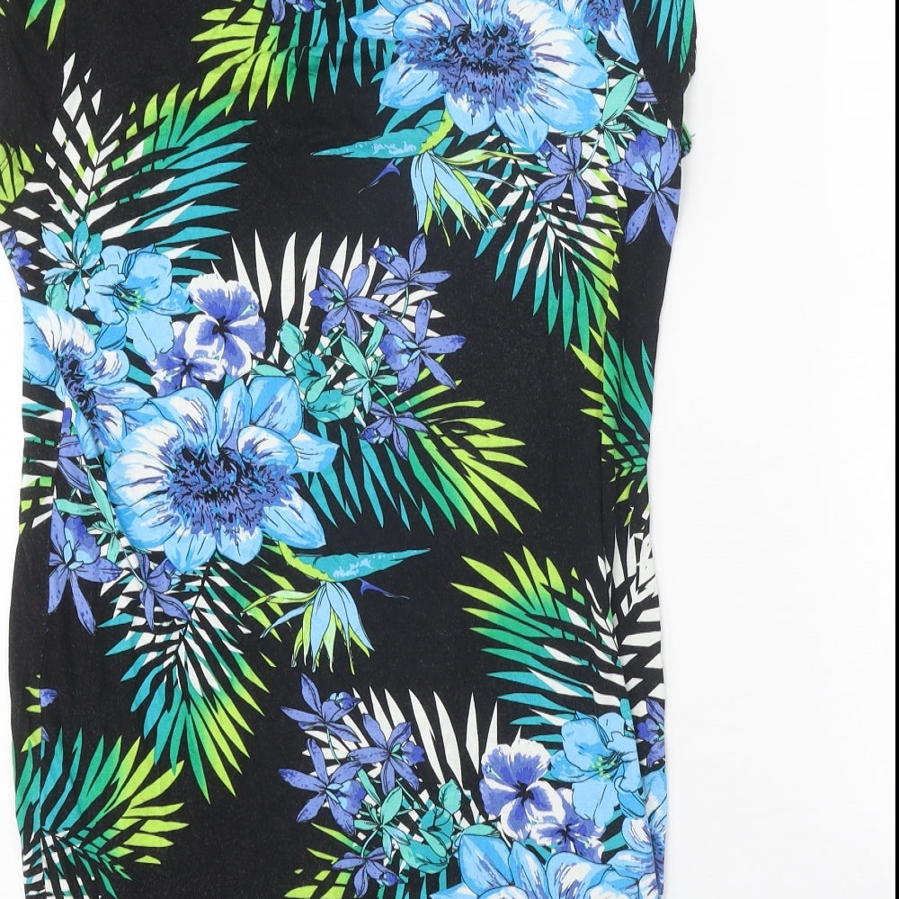Originals Womens Black Floral Viscose Tunic T-Shirt Size 12 Boat Neck