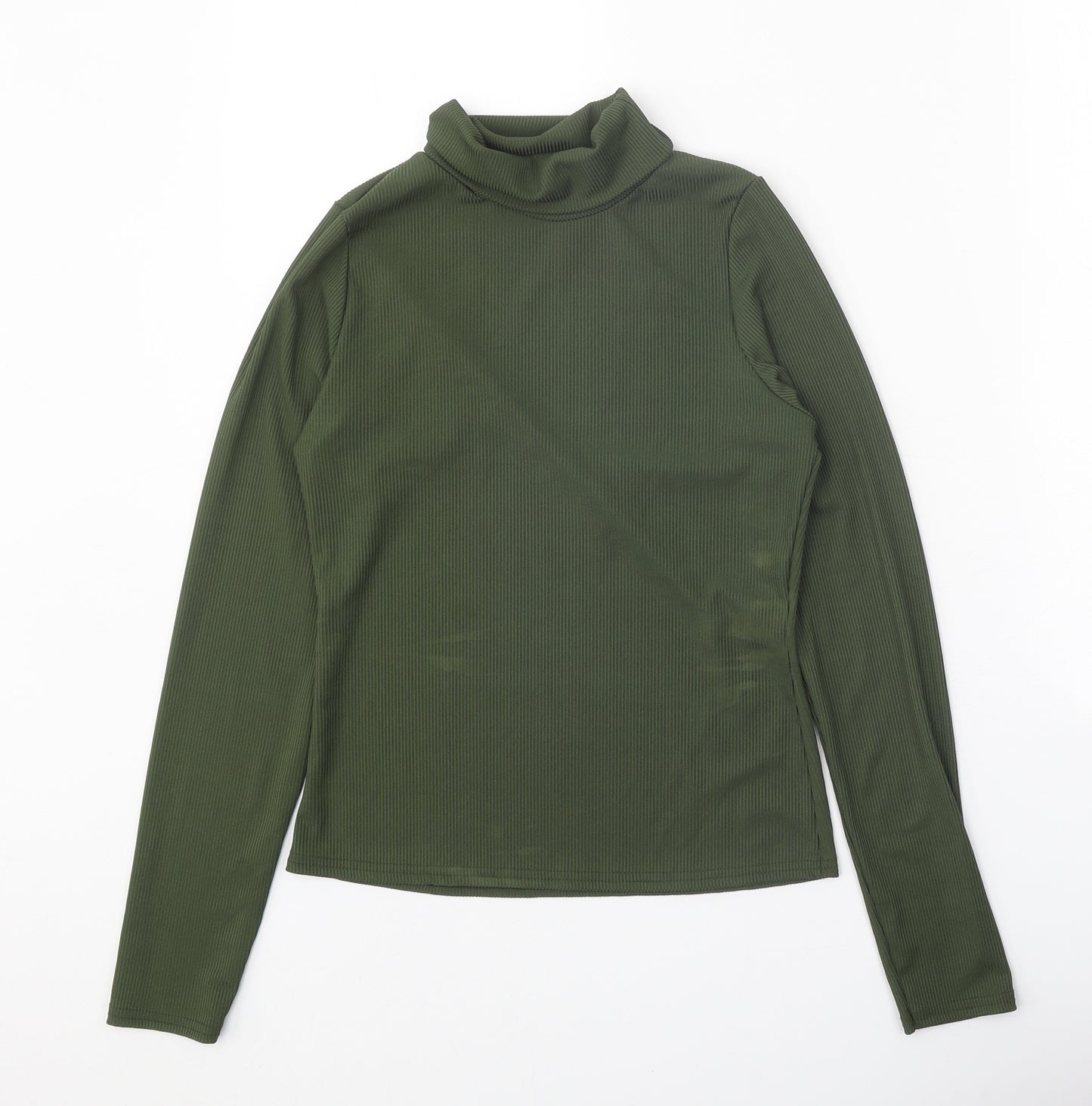 Boohoo Womens Green Polyester Basic Blouse Size 12 Roll Neck