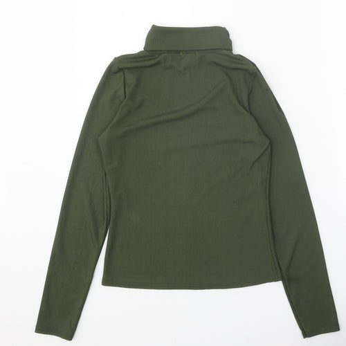 Boohoo Womens Green Polyester Basic Blouse Size 12 Roll Neck