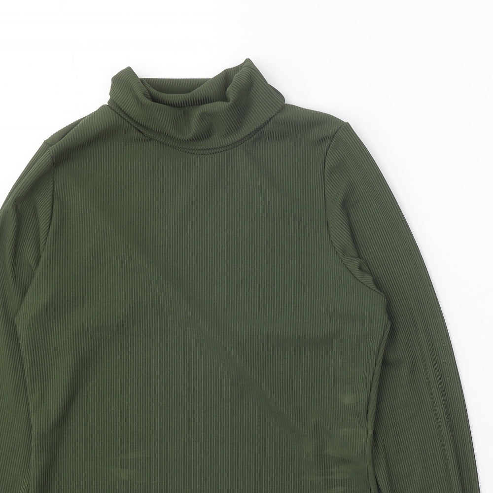 Boohoo Womens Green Polyester Basic Blouse Size 12 Roll Neck