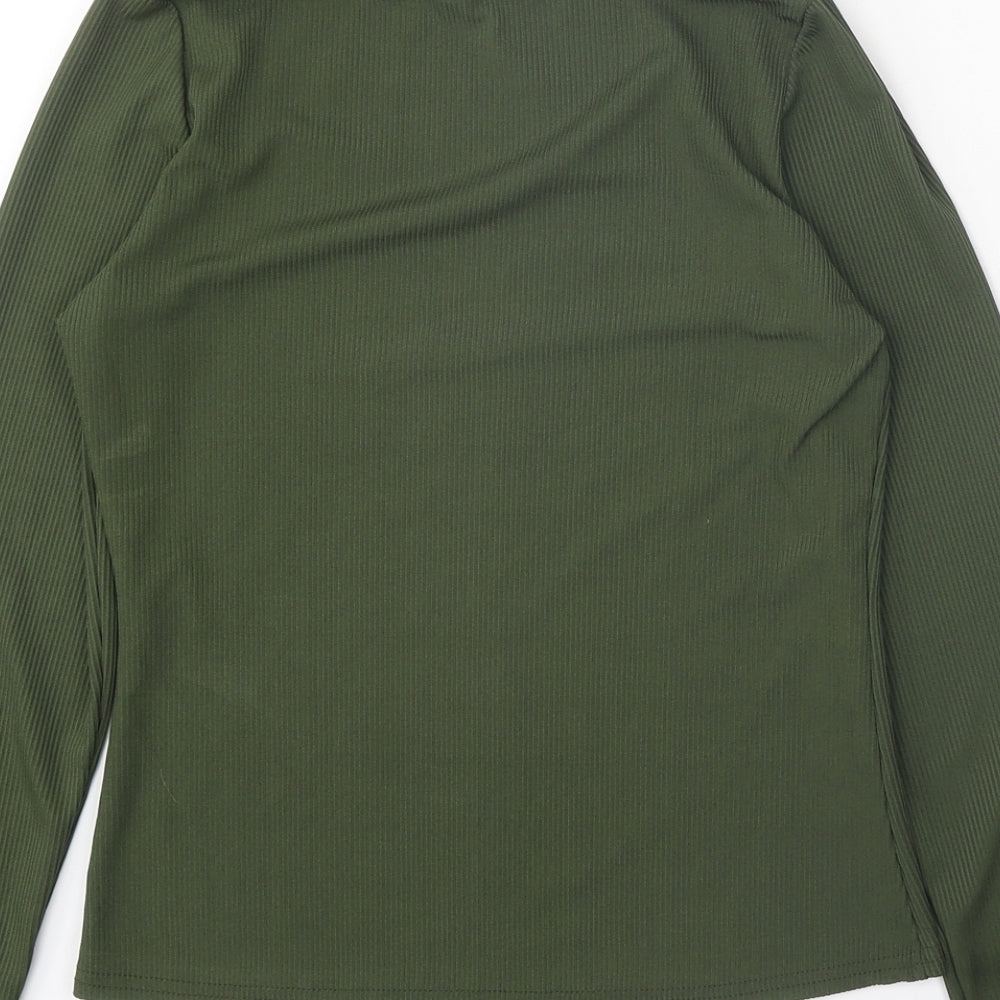 Boohoo Womens Green Polyester Basic Blouse Size 12 Roll Neck