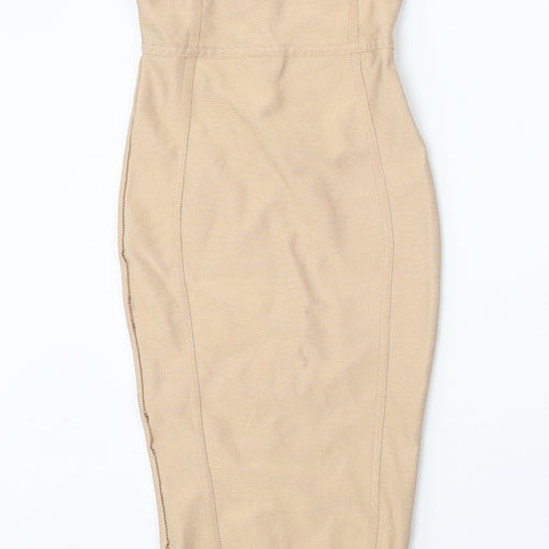 Preworn Womens Beige Polyester Bodycon One Size Off the Shoulder Pullover