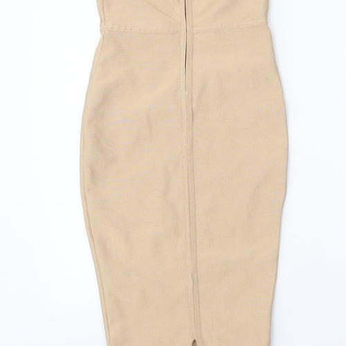 Preworn Womens Beige Polyester Bodycon One Size Off the Shoulder Pullover