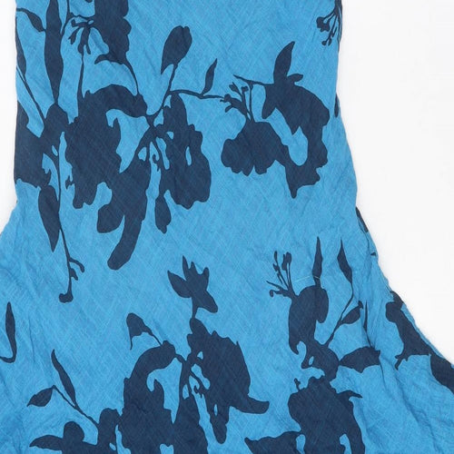 Colette Womens Blue Geometric Linen A-Line One Size V-Neck Pullover