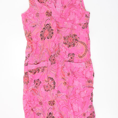First Avenue Womens Pink Geometric Linen Tank Dress Size S V-Neck Pullover
