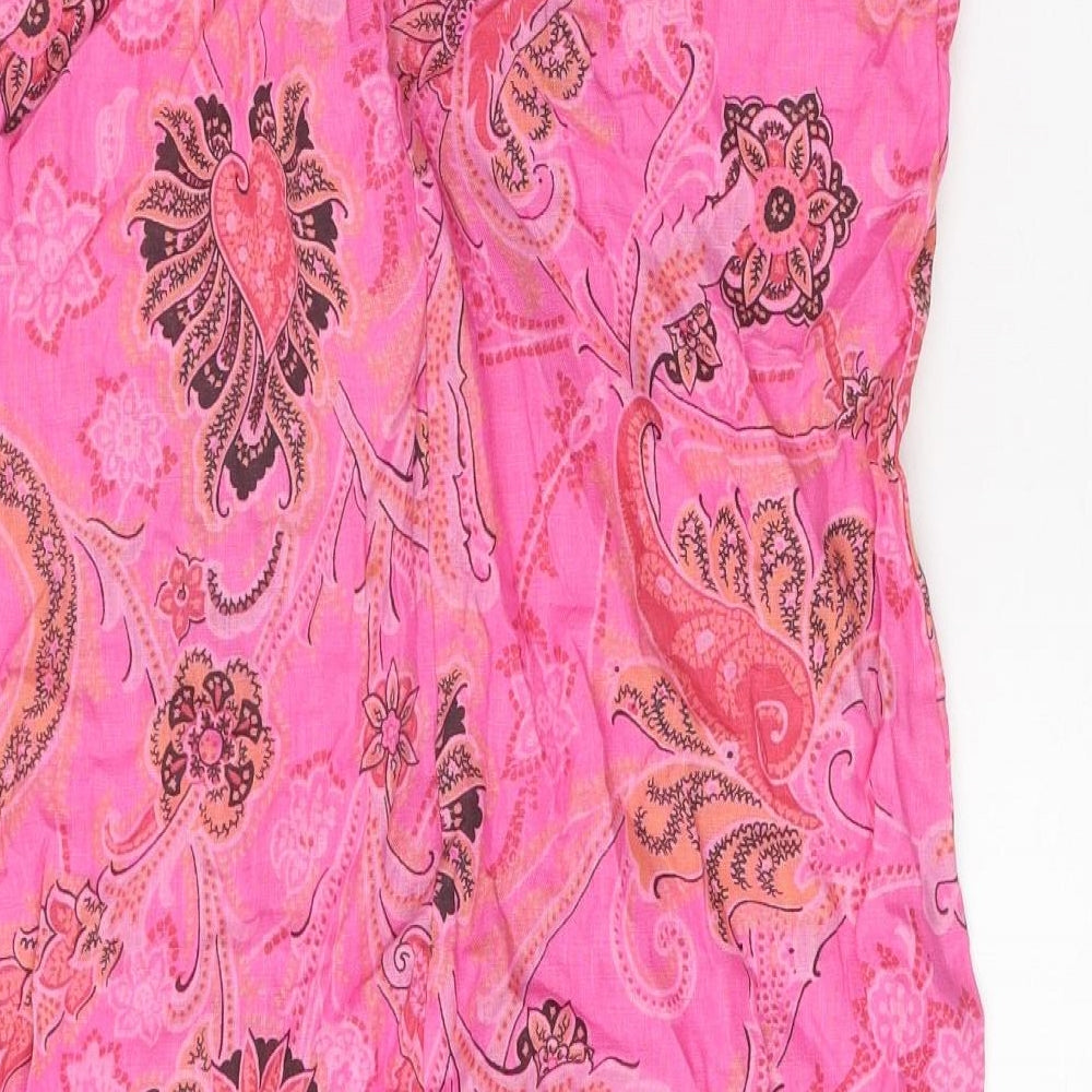 First Avenue Womens Pink Geometric Linen Tank Dress Size S V-Neck Pullover