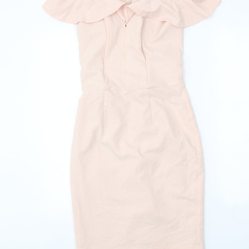 Miss Selfridge Womens Pink Viscose Shift Size 8 Off the Shoulder Zip