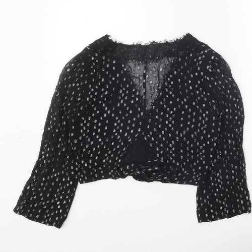 Preworn Womens Black Geometric Viscose Basic Blouse Size 10 V-Neck