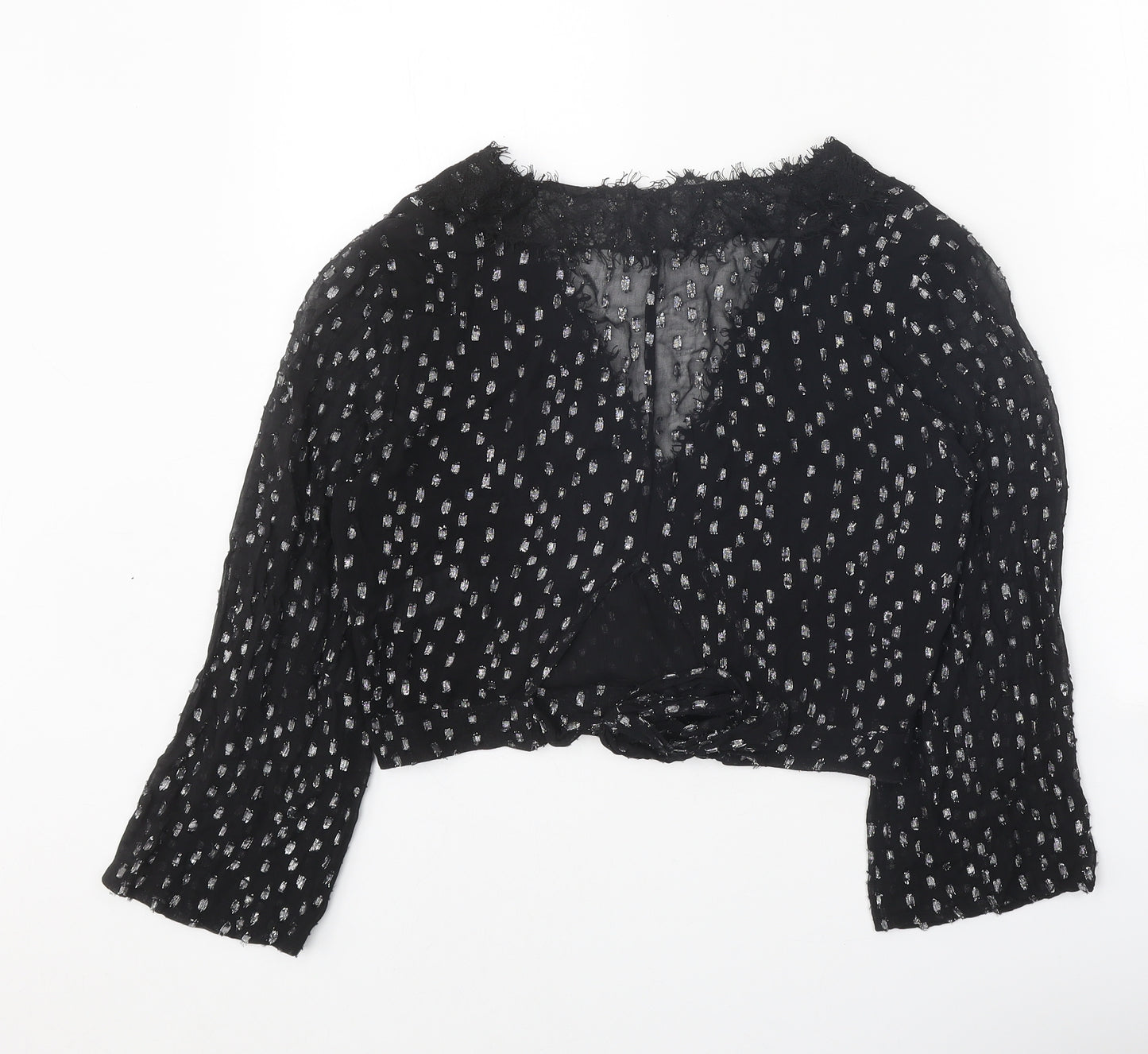Preworn Womens Black Geometric Viscose Basic Blouse Size 10 V-Neck