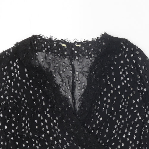 Preworn Womens Black Geometric Viscose Basic Blouse Size 10 V-Neck
