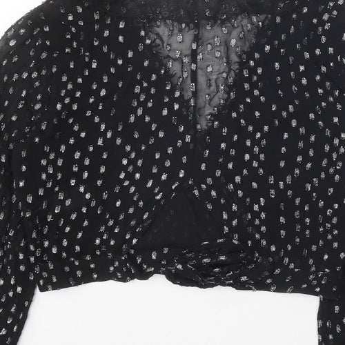 Preworn Womens Black Geometric Viscose Basic Blouse Size 10 V-Neck