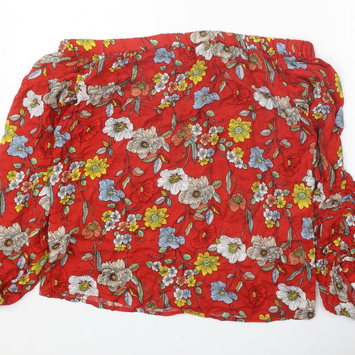F&F Womens Red Floral Polyester Basic Blouse Size 6 Off the Shoulder