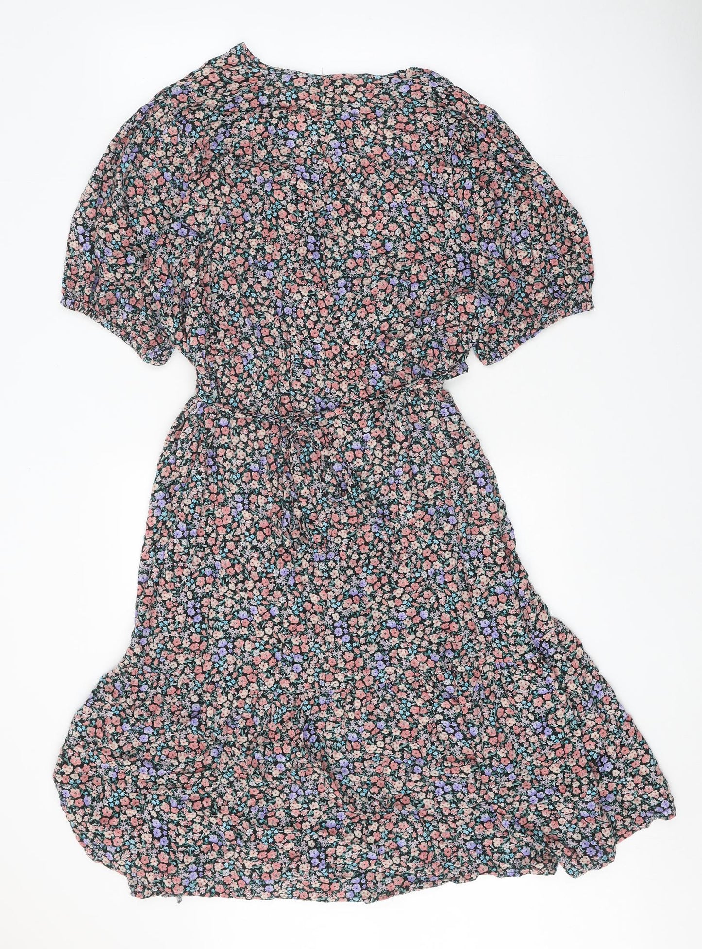 F&F Womens Multicoloured Floral Viscose A-Line Size 22 V-Neck Tie