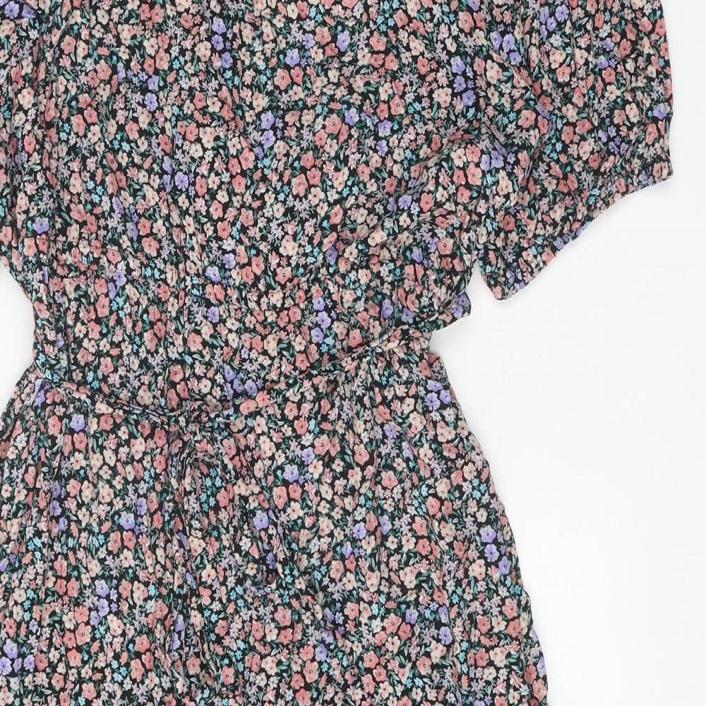 F&F Womens Multicoloured Floral Viscose A-Line Size 22 V-Neck Tie