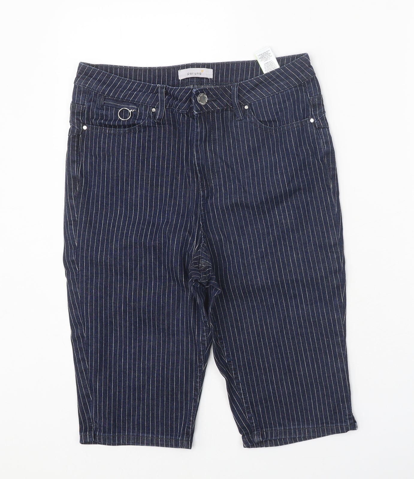 Marks and Spencer Womens Blue Striped Cotton Skinny Jeans Size 10 Regular Zip