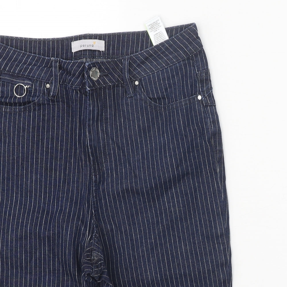 Marks and Spencer Womens Blue Striped Cotton Skinny Jeans Size 10 Regular Zip