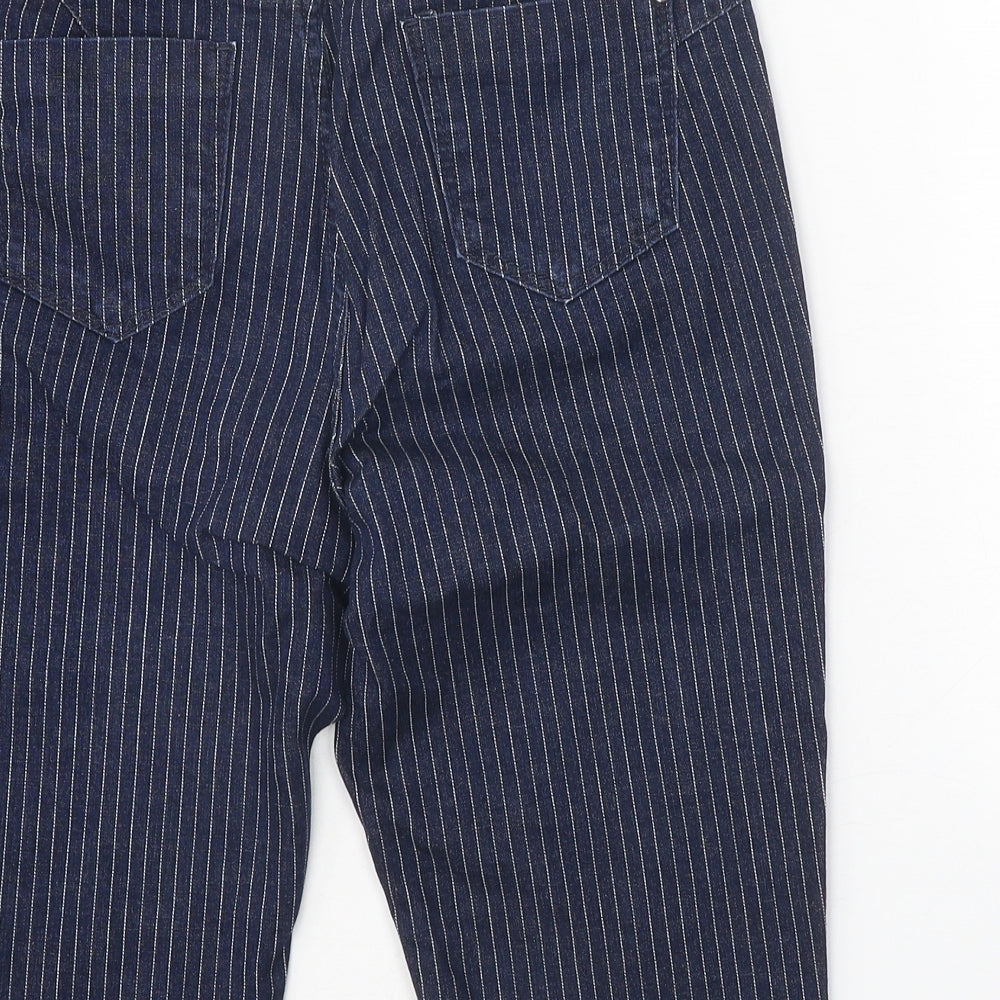 Marks and Spencer Womens Blue Striped Cotton Skinny Jeans Size 10 Regular Zip