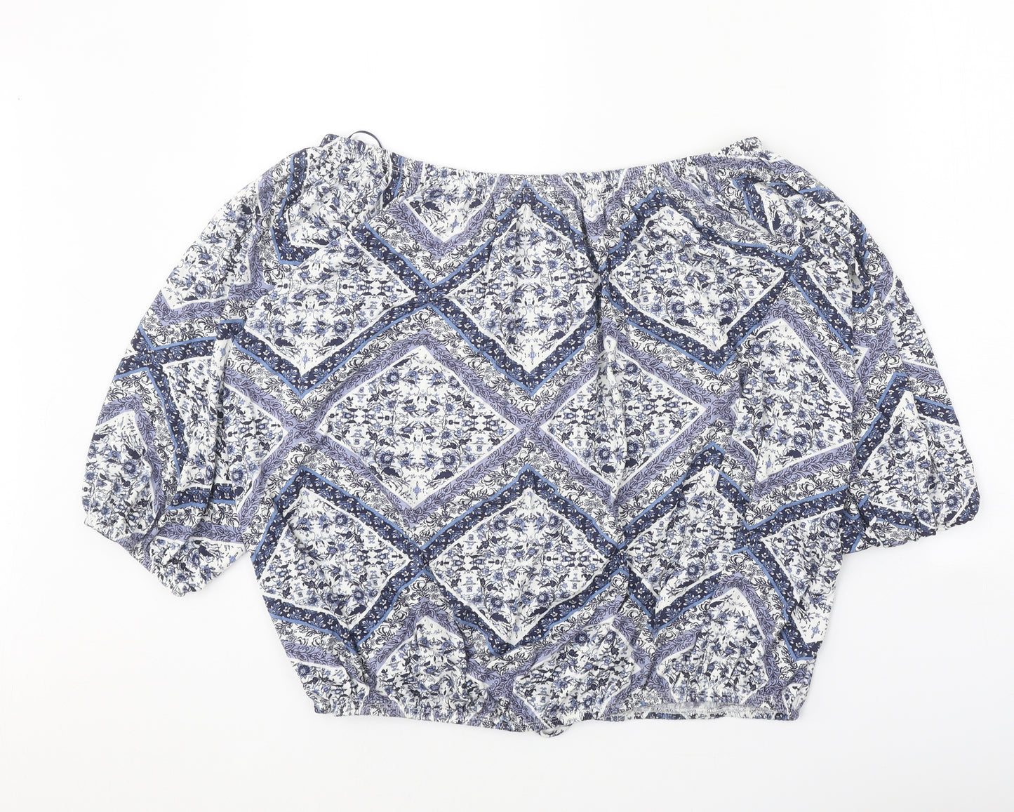 George Womens Blue Geometric Viscose Basic Blouse Size 18 Boat Neck
