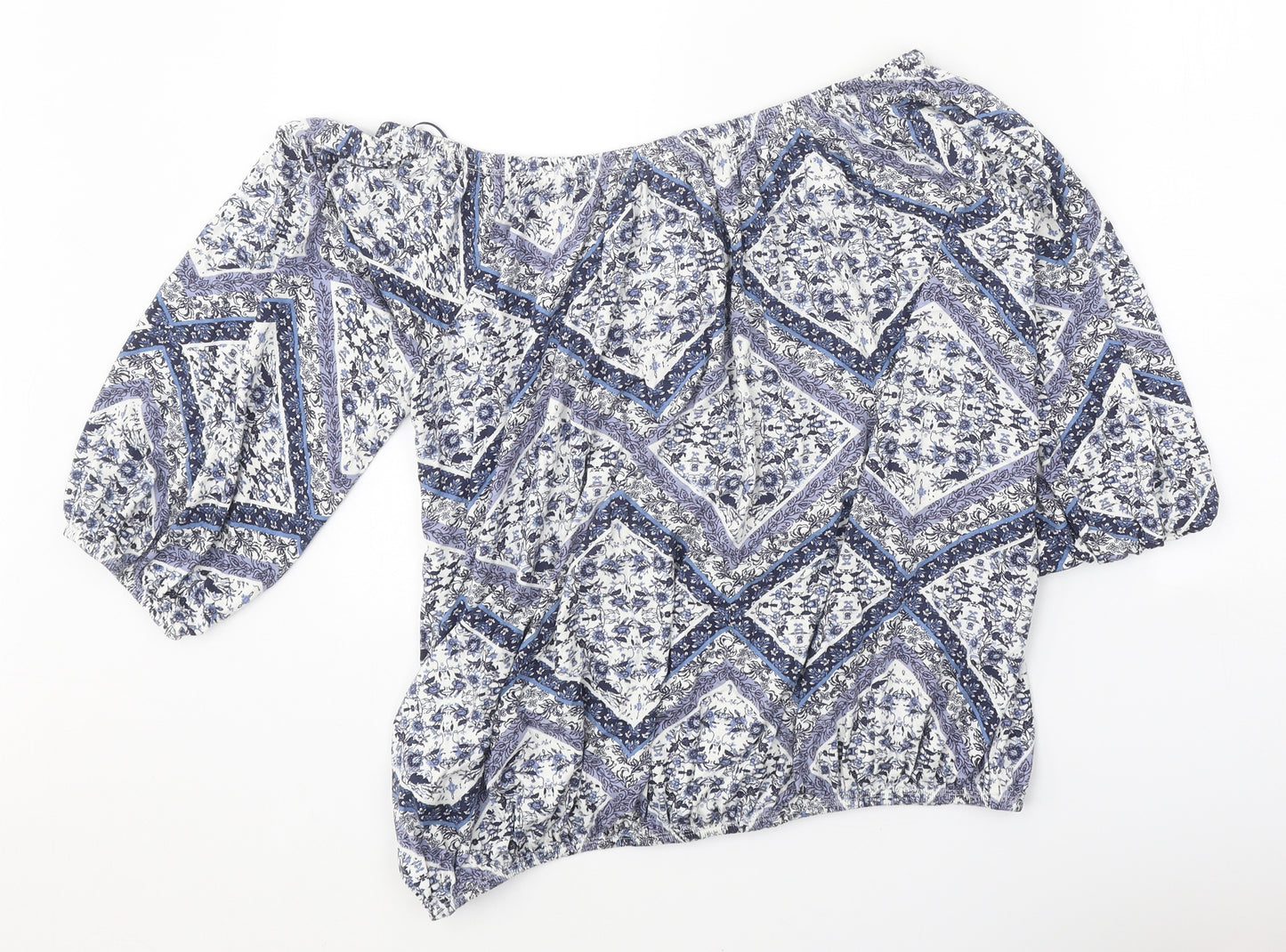 George Womens Blue Geometric Viscose Basic Blouse Size 18 Boat Neck